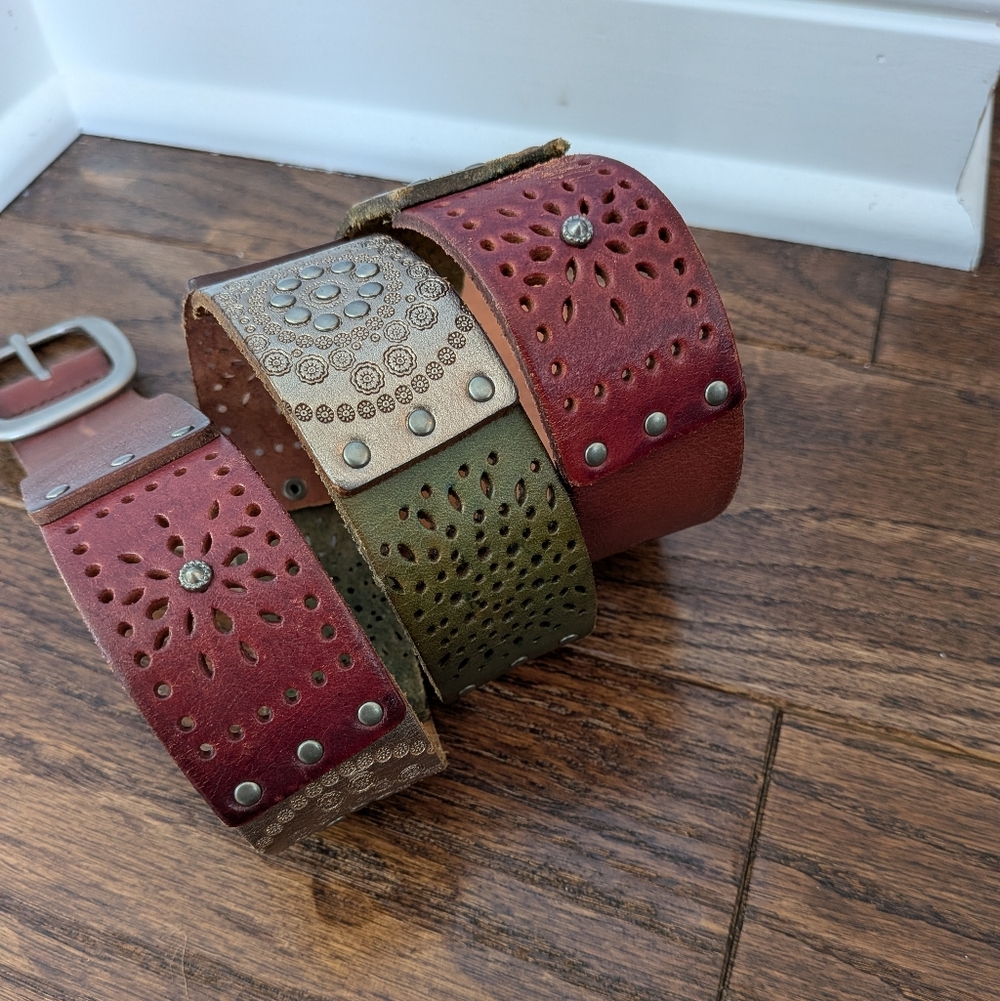 Fossil Women's Leather Boho Patch Belt Size Large - Picture 2 of 7